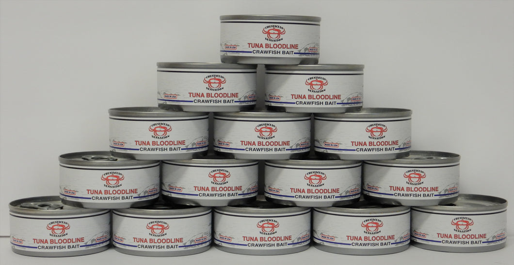 Fifteen 3 oz. cans of Tuna Bloodline Crawfish Bait